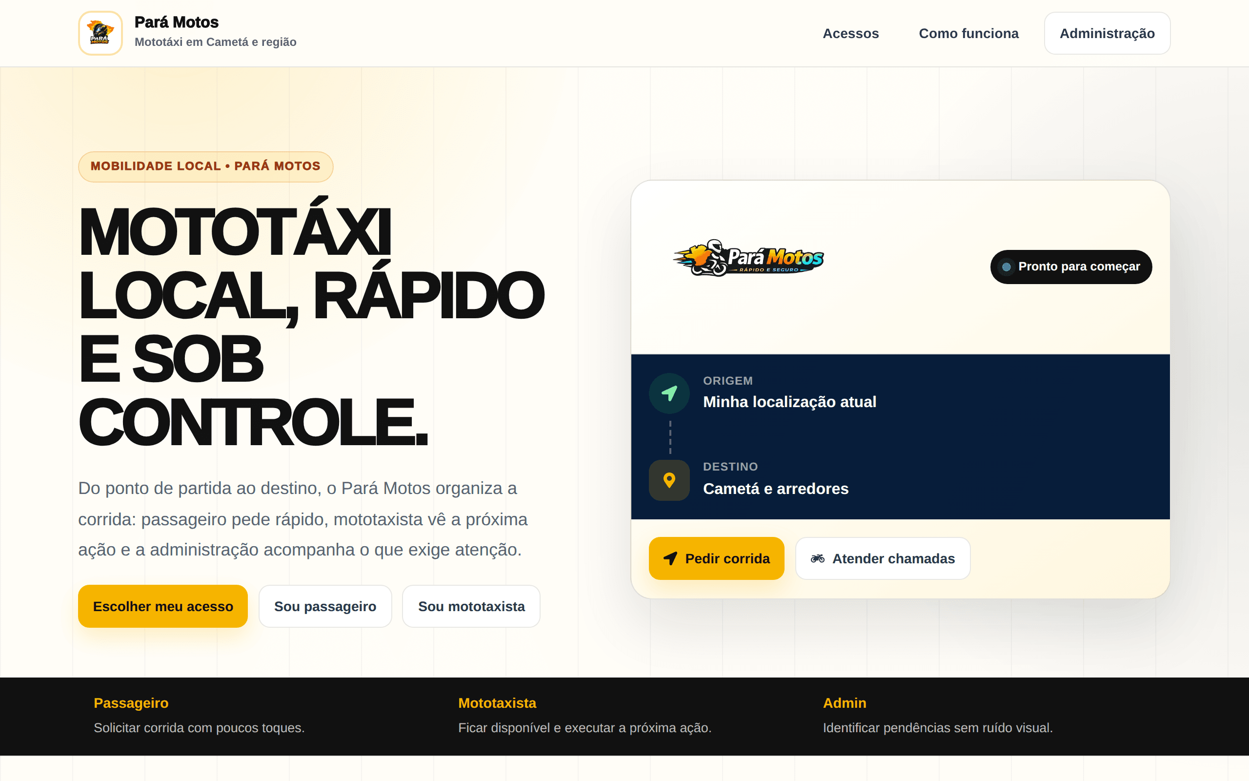 Pará Motos: página inicial do site público